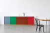Muller Van Severen Match kitchen by Reform featuring durable HDPE polyethylene fronts with marble countertops