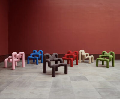 Terje Ekstrøm's iconic Ekstrem chair by Varier in bold new colorways showcasing its sculptural postmodern design