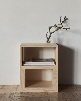 Aldo Bakker's Cabinet bedside table application showcasing untreated spruce construction