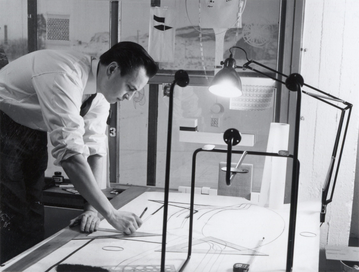 Eero Aarnio sketching in his Helsinki studio