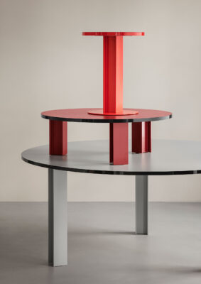 HEB Tables by Kröyer-Sætter-Lassen for Hallé featuring industrial-inspired frames with elegant material combinations