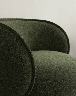 Detail of Jonas Wagell's Parlour Lounge showing modular components with tactile upholstery and wood accents