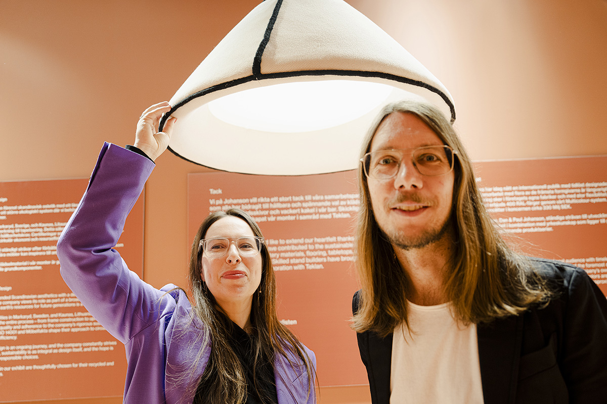 Designer duo Färg & Blanche with their SKETCH lamp creation, inspired by their previous Sketch sofa for Johanson Design