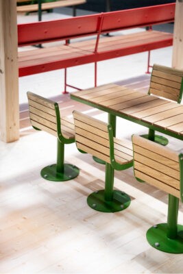 PARCO Junior furniture group by Broberg & Ridderstråle for Nola featuring child-sized outdoor table and benches