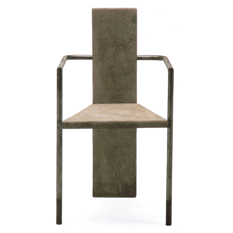 Jonas Bohlin's iconic Concrete Chair from 1981, crafted from iron and concrete as his graduation project at Konstfack. Produced by Källemo in a limited edition of 100 pieces, it challenged conventional Swedish furniture quality concepts.
