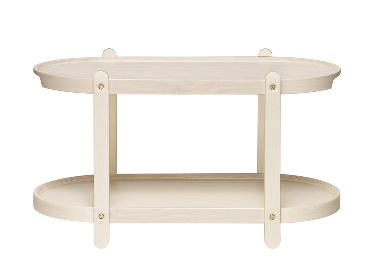 Side view of Kerros Iittala showing 302mm height and distinctive two-level design structure in birch wood
