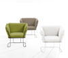 Merano combines the clean Scandinavian lines and details of Ilkka Suppanen with the ergonomics and the colorful touch of Raffaella Mangiarotti. Due to its special cushions, the Merano chair and sofa in the B-LINE catalog suitable for indoors or outdoor use, in both public and private areas. The shape of the frame is visually drawn of five continuous lines. These lines are realized in galvanized and painted steel rods, a material that the Company is already familiar with. Special attention has been paid to the easy transportation and storage of this furniture. The weight-bearing frame is divided into two parts which, when separated, decrease its volume and significantly reduce packaging size. Merano for B-LINE, 2017