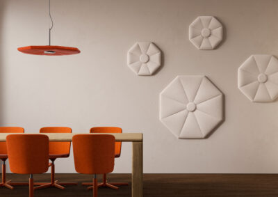 Hikari Wall acoustic absorber by White Arkitekter mounted on office wall showing sleek minimalist design