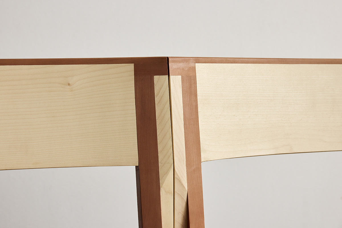 Close-up of The Børsen Chair showing maple and pear wood joint construction by Martin Kechayas martin kechayas Borsstolen 6