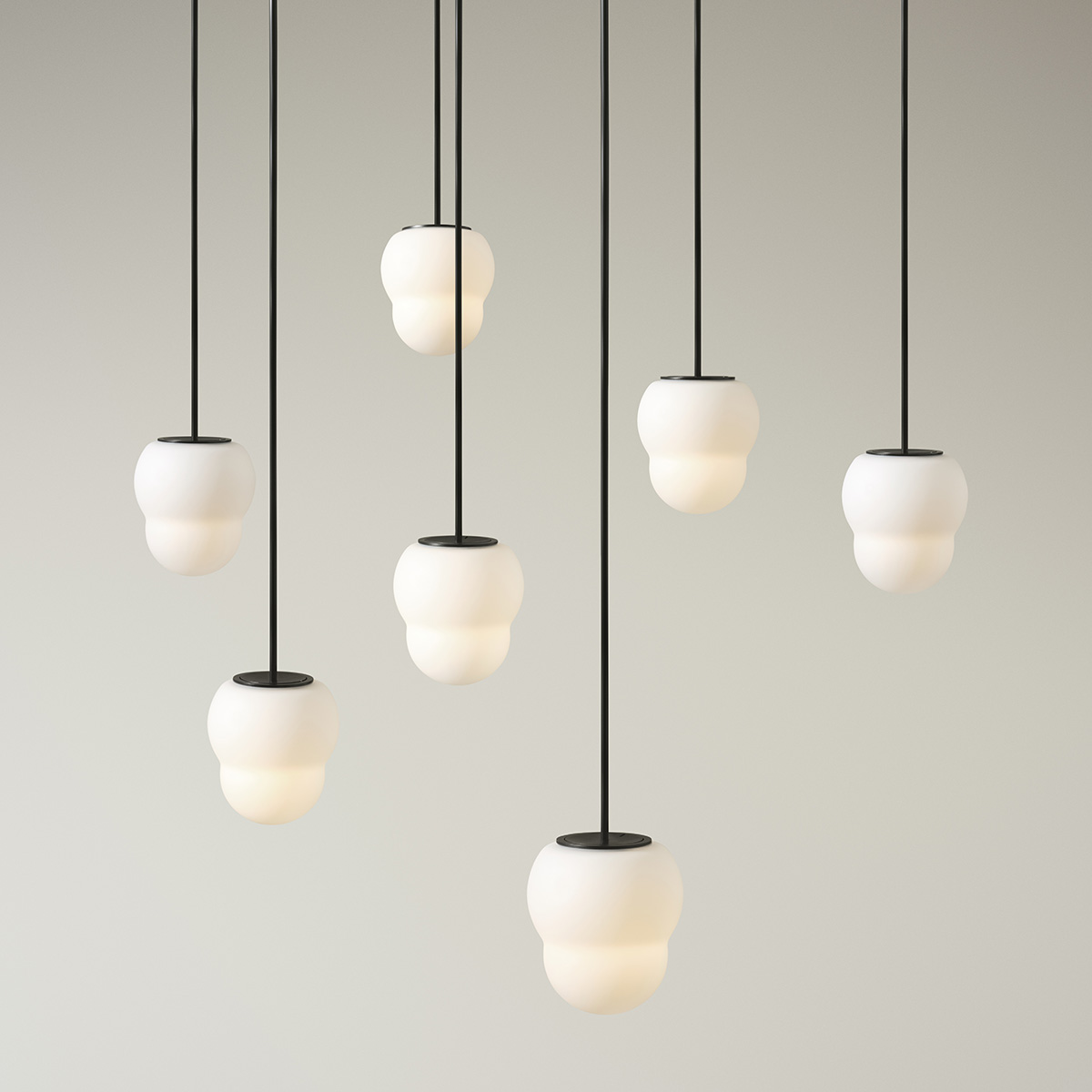 Fall pendant lamp by John Astbury for Pholc, opal glass globe with straight-cut silhouette