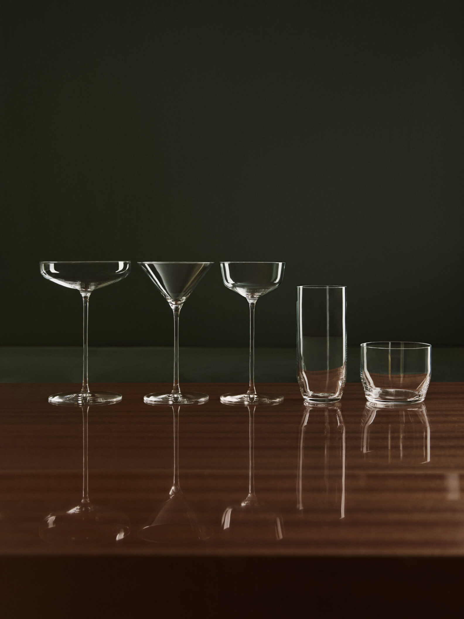Five-piece Orrefors x Björn Frantzén bar set — Lowball, Highball, Nick & Nora, Martini, Coupe