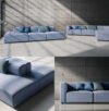 Maia modular seating system by Antti Kotilainen for Martela, showing multiple sofa modules, bench, and armchair configuration in light upholstery.