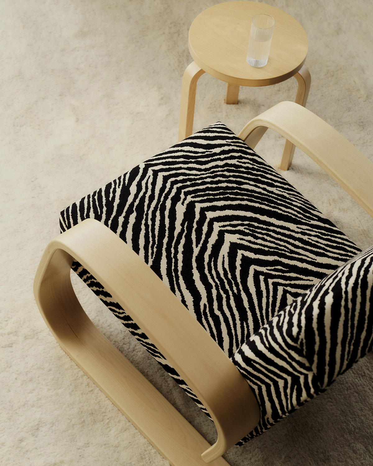Artek Zebra 2026 in situ Armchair 400 Black and white Zebra Stool 60 birch 2 master