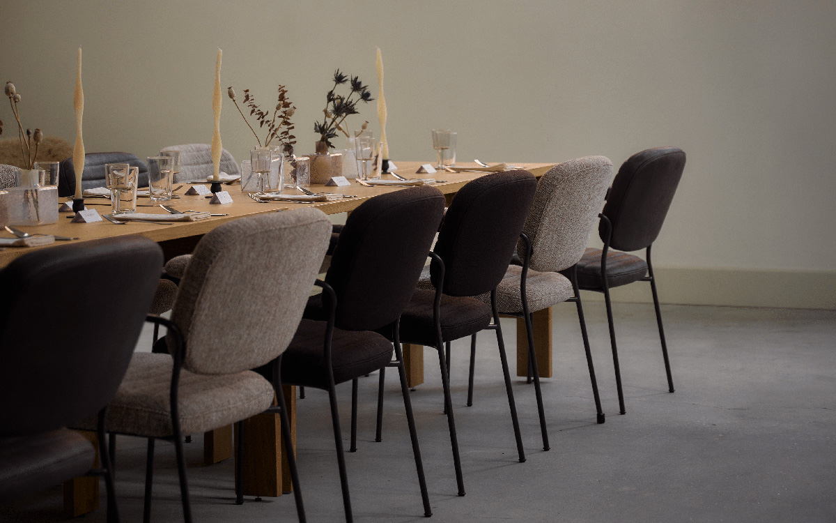 Fogia lifestyle image Flora Armchair Vintage dark chocolate Moss 0013 Vidar 0386 RAL 8019 at House of Grey London 03