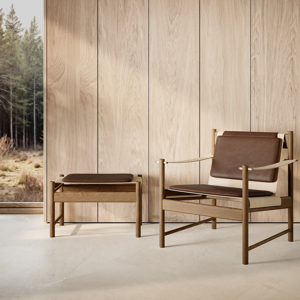 HB Lounge Chair and HB Stool by Hans Bølling for Brdr. Krüger with new upholstery