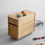 MOEBE Storage Box System IC Storage Tower Low Wheels Oak Stainless Steel Low Res 01 STWWOSSLOW