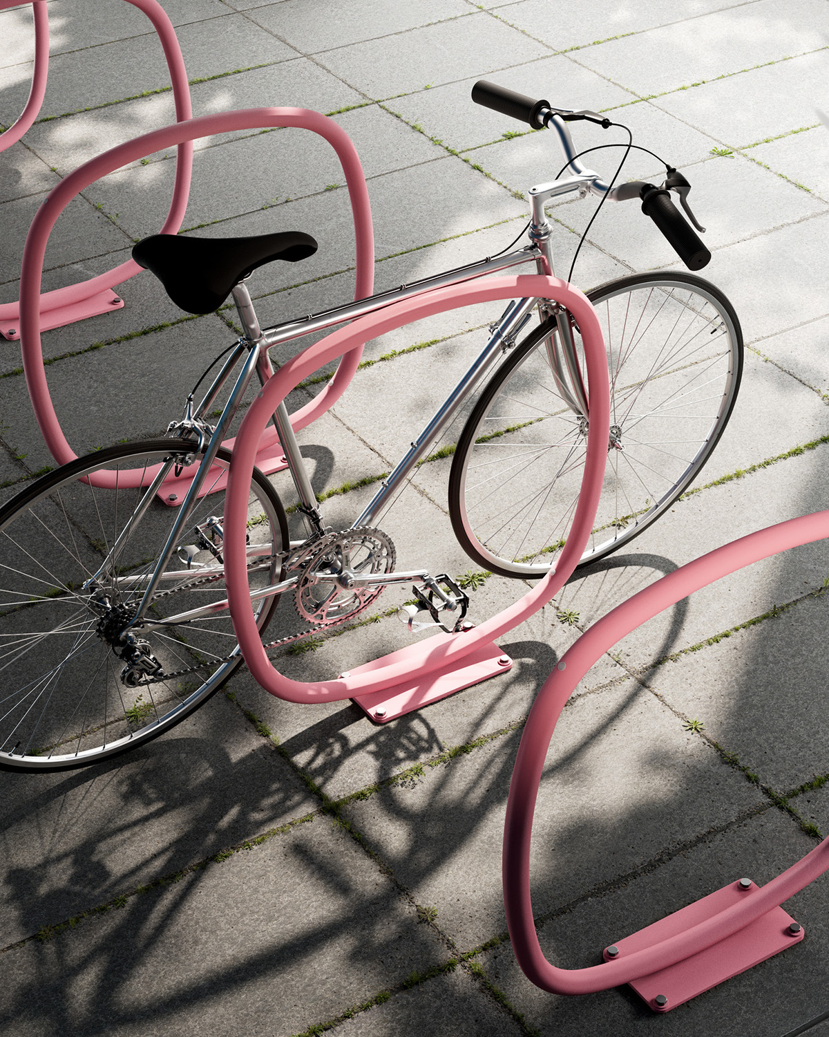 NODE cycle stand by Jakob Lange, BIG Ideas for Vestre, superellipse bike rack in an urban setting